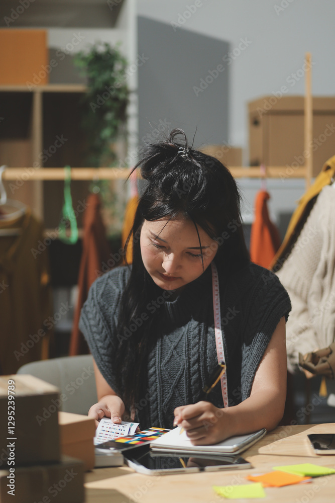 Fashion designers at work. beautiful young woman working in fashion design studio. Fashion designers at work. beautiful young woman working in fashion design studio.