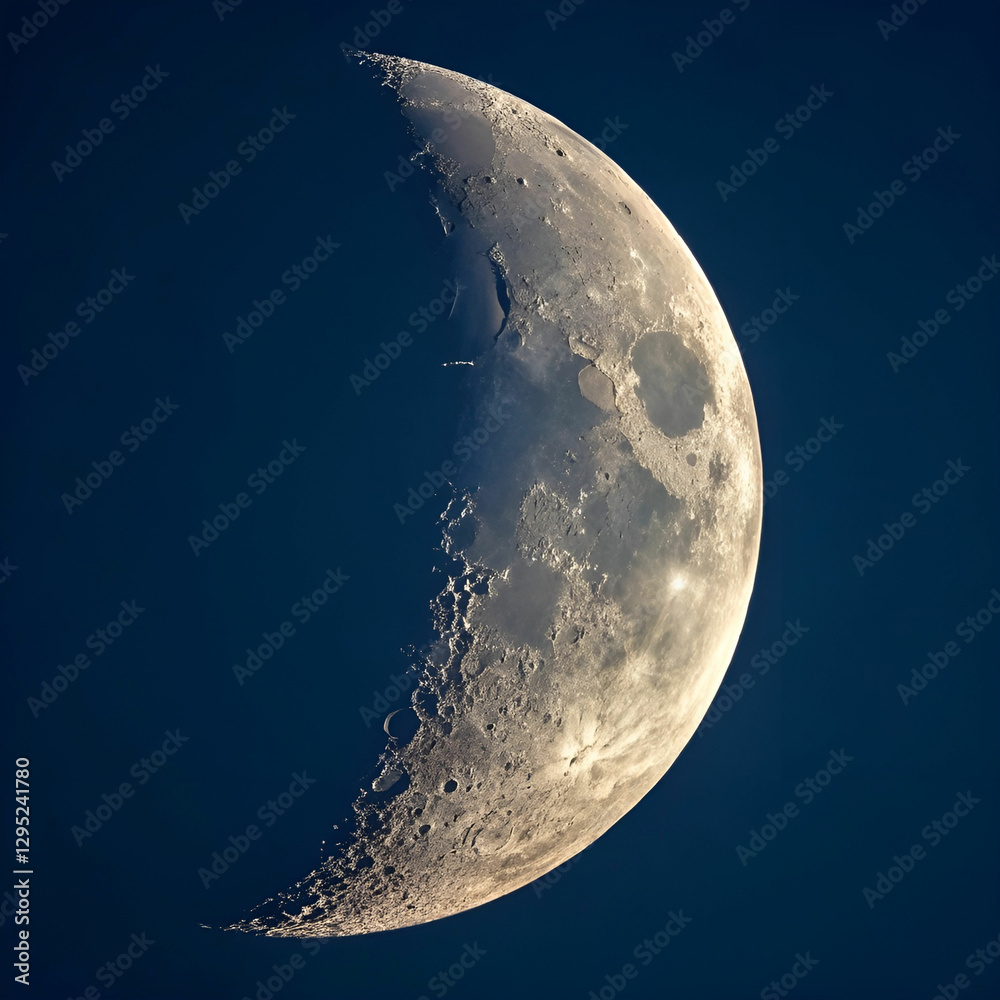 A detailed crescent moon with sharp craters and surface ridges, partially illuminated against the dark sky. A detailed crescent moon with sharp craters and surface ridges, partially illuminated against the dark sky.