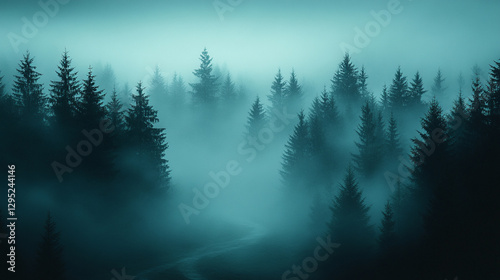 Mysterious fantasy wonderland landscape with glowing lights in dark forest symbolizing imagination hidden realms and magical journeys in a modern surreal atmosphere