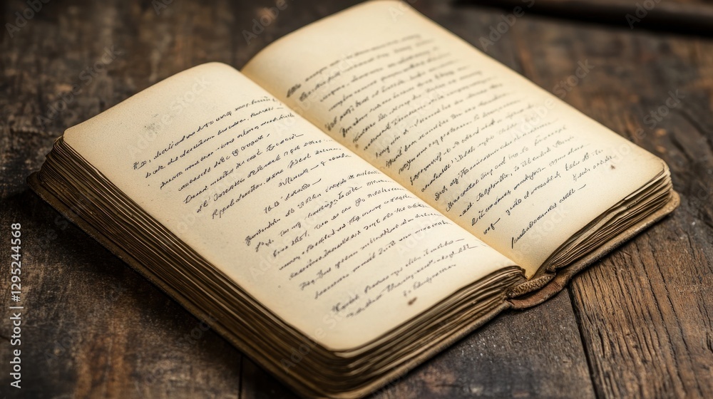 Fototapeta premium Antique Book Open on Wooden Surface