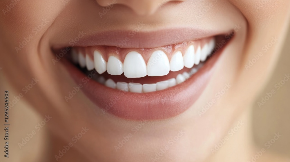 Close-up of a joyful smile with white teeth and dimples, radiating happiness and positivity against a soft blurred background Close-up of a joyful smile with white teeth and dimples, radiating happiness and positivity against a soft blurred background