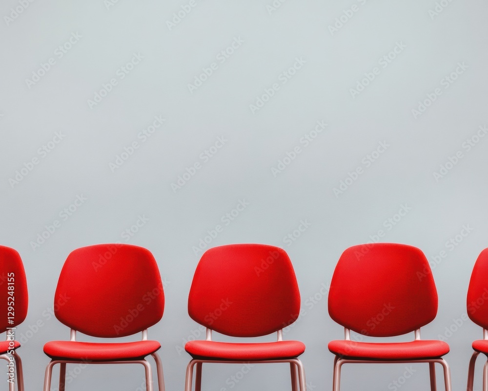 Obraz premium Minimalist Red Design Chairs Contemporary Workspace Aesthetic Exploring Ergonomic Innovation, Sleek Scandinavian Workplace Styling for Creative Professional Environments