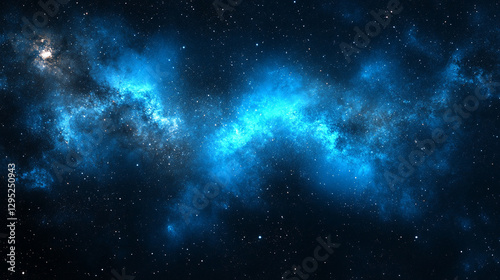 Hyperrealistic night sky with deep blue hues, glowing stars and wispy clouds, symbolizing mystery, infinite possibilities, and cosmic wonder in a modern artistic atmosphere