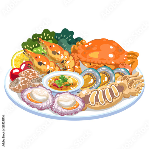 Vector illustration Seafood Grilled Platter