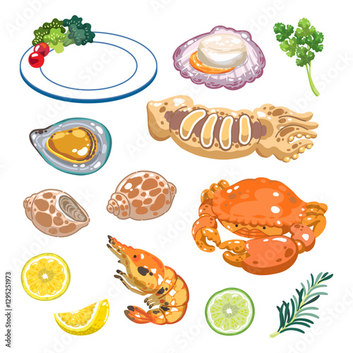 Seafood vector isolate white background