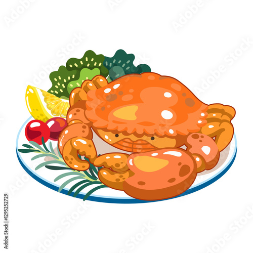 Seafood vector crab and sidedish on plate