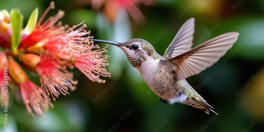 Naklejka premium Eco-Conscious Wildlife Precision-Focused Hummingbird Moment Capturing Biomimetic Harmony in Sustainable Nature Documentaries