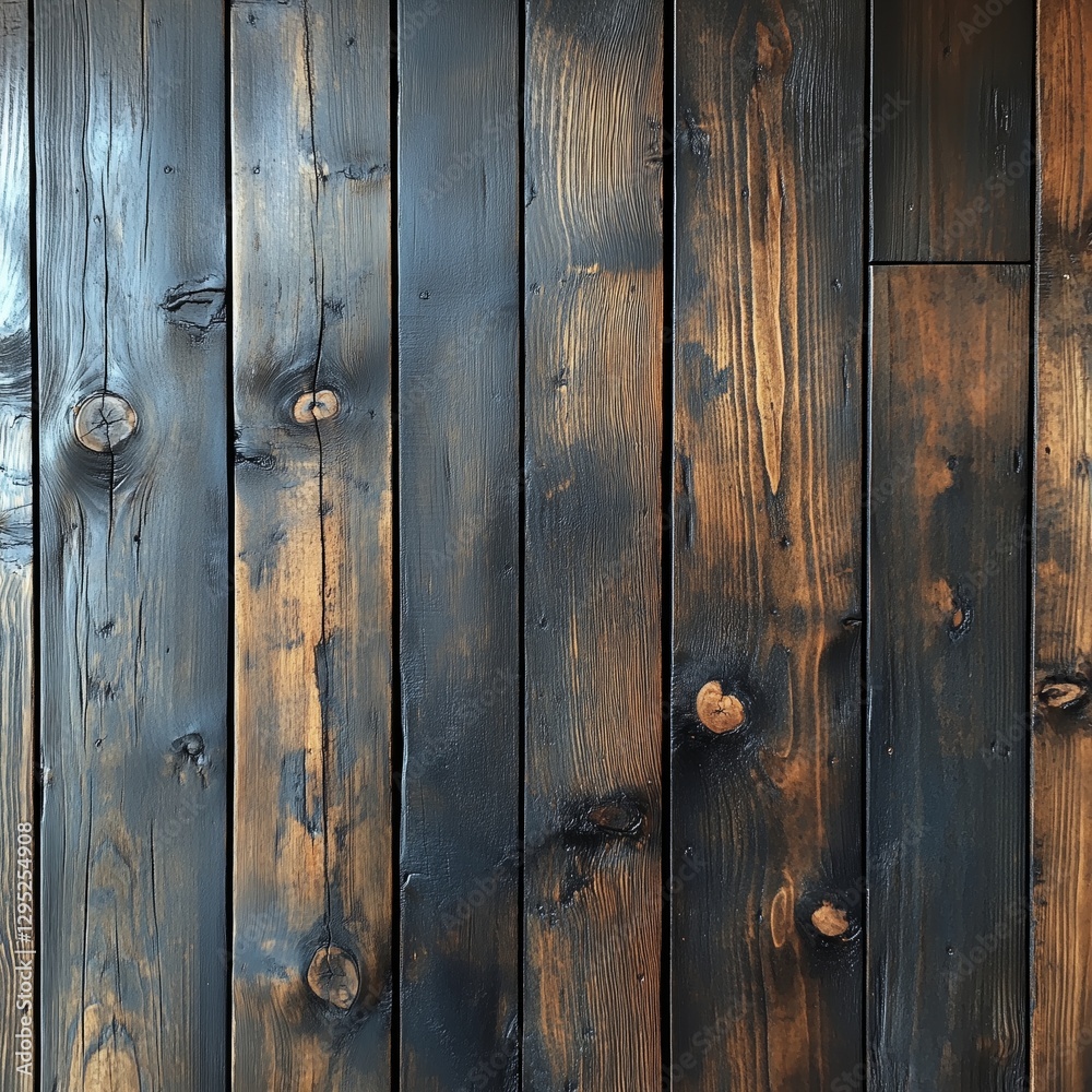Fototapeta premium Rustic wooden planks with burned effect for authentic vintage texture