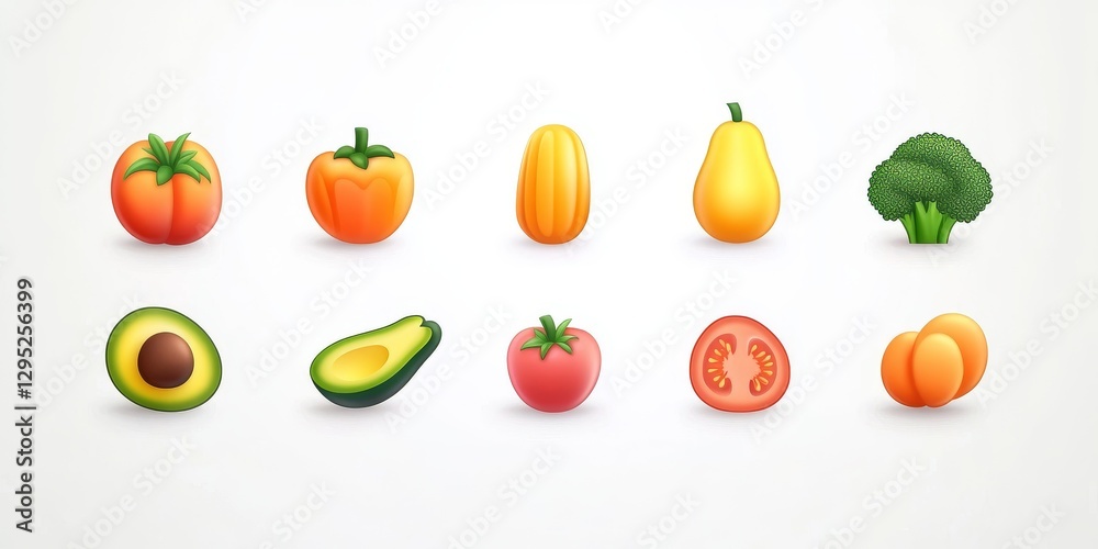 Fototapeta premium Assorted Fruits and Vegetables Icons