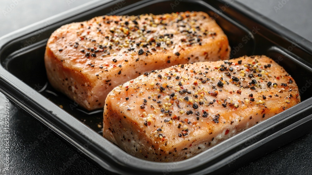 Fresh Salmon Fillets Seasoned with Spices Ready for Cooking Fresh Salmon Fillets Seasoned with Spices Ready for Cooking