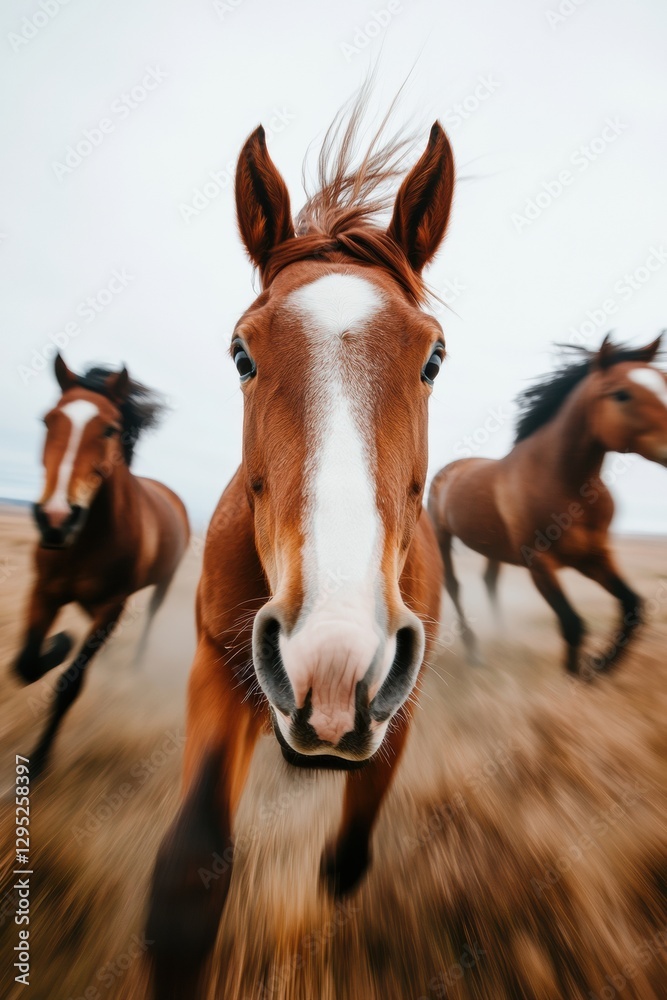 Obraz premium Kinetic Wilderness Collective Dynamic Horse Herd Motion for Eco-Conscious Branding and Inspirational Nature-Driven Marketing Design