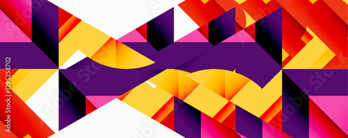 Abstract geometric artwork with interwoven angular and curved shapes, dynamic composition with smooth gradients and bold contrasts