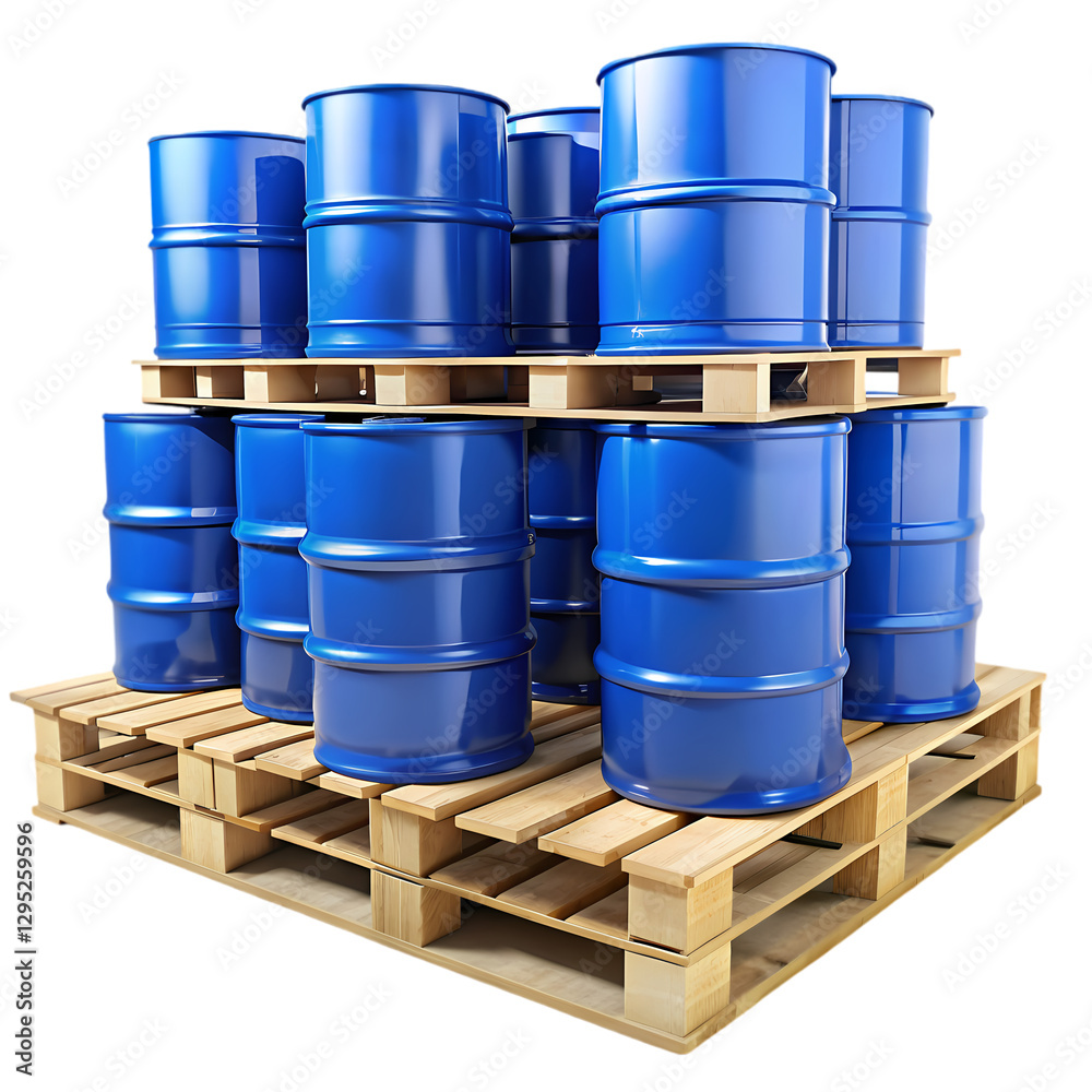 Blue Barrels on Pallets on transparent background Blue Barrels on Pallets on transparent background