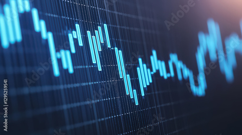 digital stock market graph with fluctuating blue lines on dark background represents financial data analysis and market trends