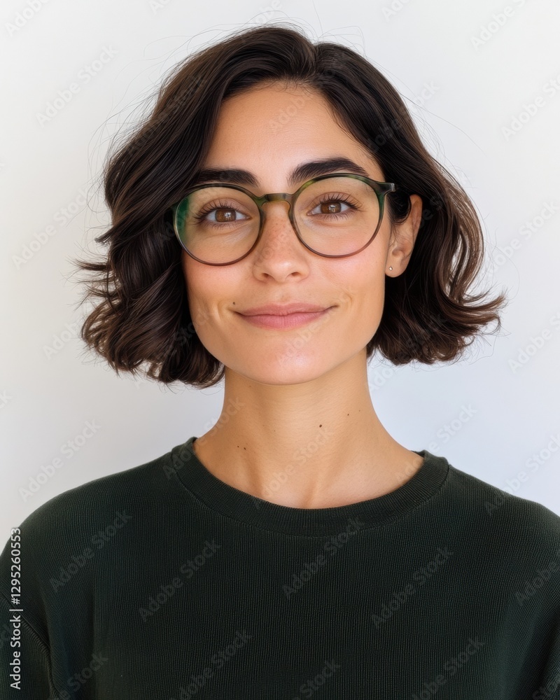 Obraz premium Minimalist Eyewear Fashion Sleek Green Glasses on Young Professional - Modern Aesthetic for Tech-Savvy Millennials in Creative Industries