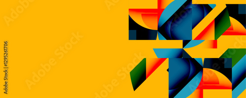 Abstract geometric artwork with interwoven angular and curved shapes, dynamic composition with smooth gradients and bold contrasts
