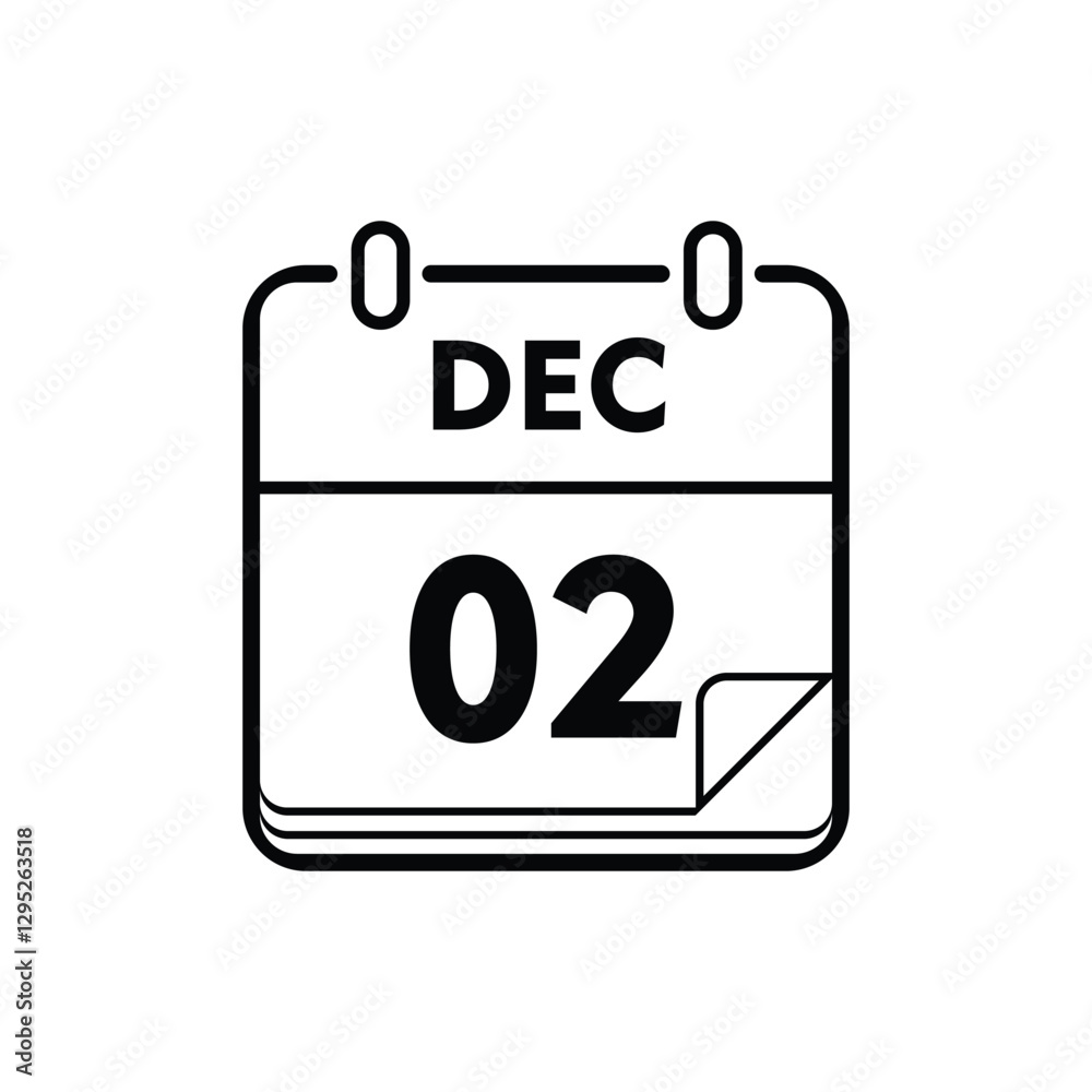 calender icon, 02 december icon with white background calender icon, 02 december icon with white background