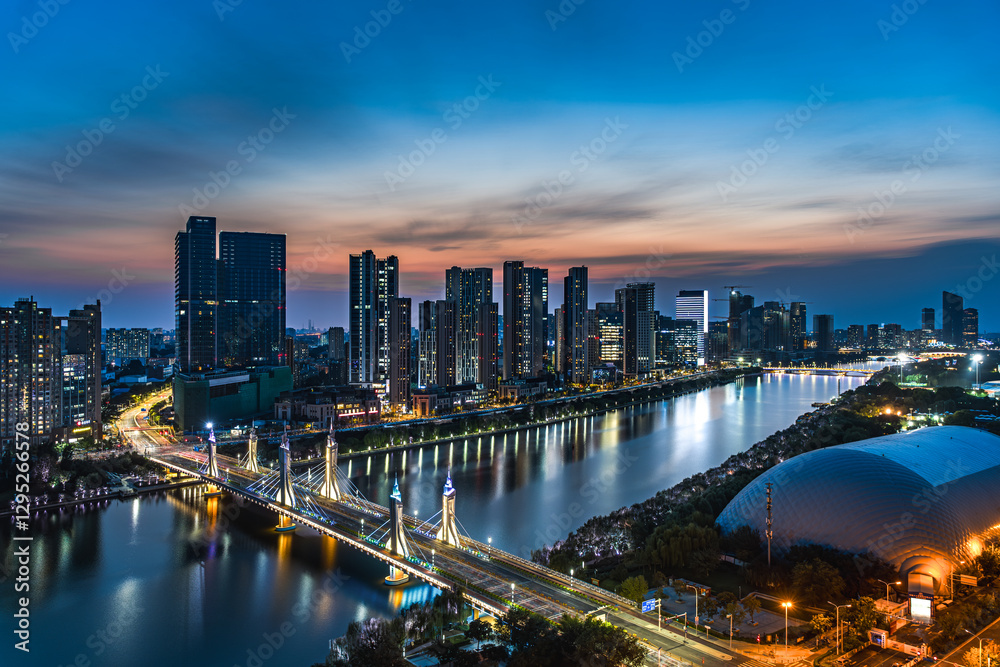 Naklejka premium Urban real estate near Shangying Bridge on the Grand Canal in Tongzhou District, Beijing, China