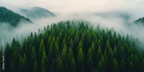 Aerial Serenity Captivating Dense Evergreen Forest Canopy Over Mountainous Terrain - Sustainable Environmental Content and Eco-Friendly Conservation Messaging for Outdoor Adventurers