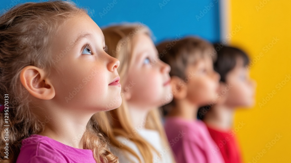 Fototapeta premium Immersive Learning Horizons Gen Z Youth Engage with Public Television on National Education Day - Colorful Classroom Inspiration for Digital Content Creators