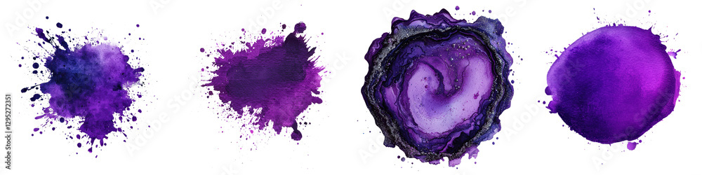 Obraz premium Vibrant Fluid Motion Abstract Purple Ink Splash Backdrop Mesmerizing and eye catching digital artwork with dynamic textured paint splatters and fluid movements in shades of purple violet and blue