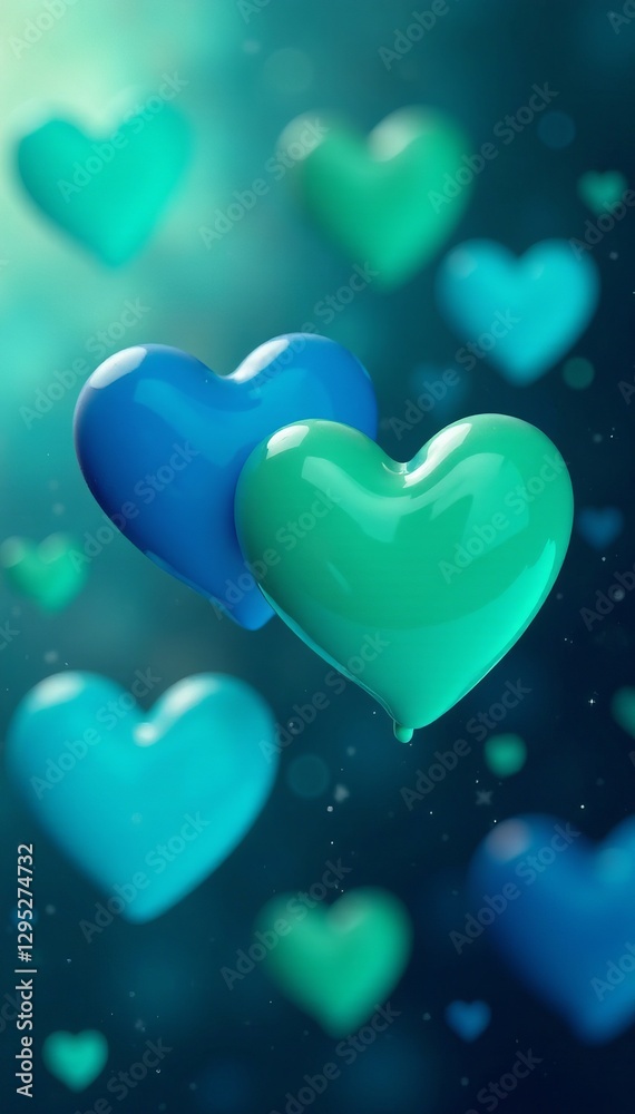 Close-up of blue and green hearts overlapping, graphic, illustration Close-up of blue and green hearts overlapping, graphic, illustration