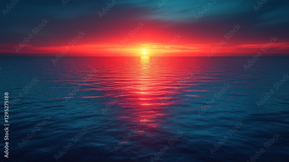 Fototapeta premium Vibrant Sunset over Calm Ocean Waters