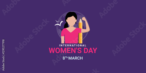 International Women's Day Graduate scholarship education study book school college teacher student creative concept idea poster banner design. Woman sign illustration background.