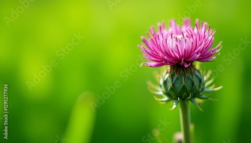 Close-up of thistle flower against vibrant green grass, thistle, plant