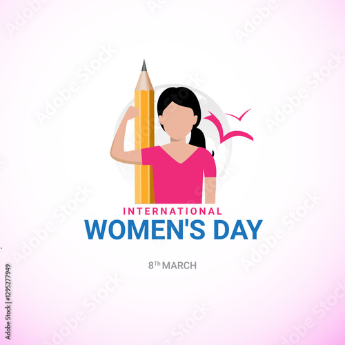 International Women's Day Graduate scholarship education study book school college teacher student creative concept idea poster banner design. Woman sign illustration background.