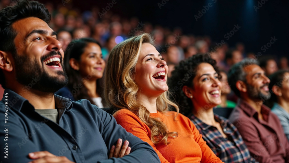 Diverse Group of People Laughing Together at a Comedy Show Enjoying Fun and Entertainment Diverse Group of People Laughing Together at a Comedy Show Enjoying Fun and Entertainment