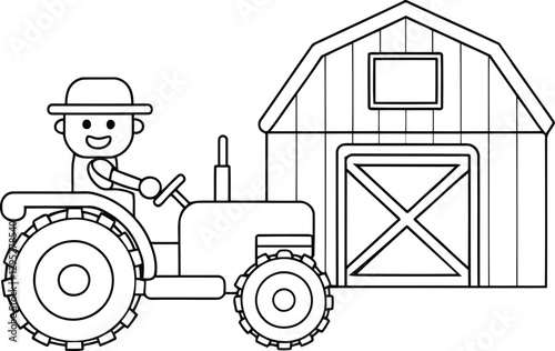Farm Field with Tractor and Barn Art
