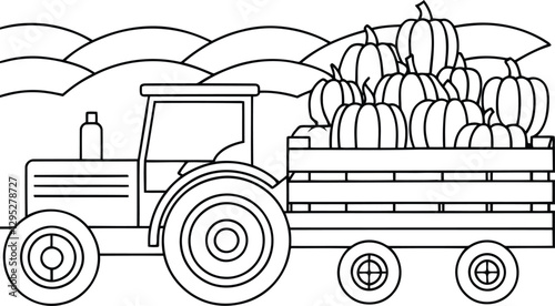 Modern Farming Tractor in Black and White