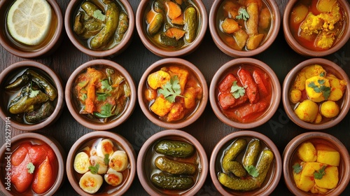 Wallpaper Mural Colorful Array of Traditional Dishes in Small Bowls on Dark Surface Torontodigital.ca