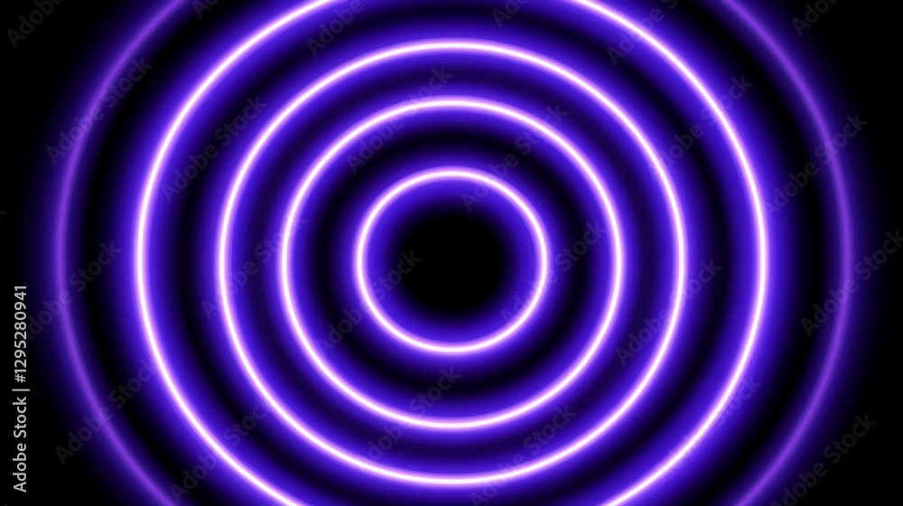 Glowing purple neon concentric circles on black. Glowing purple neon concentric circles on black.