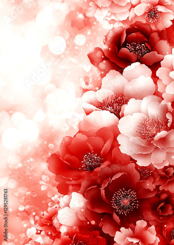 A red flower bouquet with white background. The flowers are arranged in a way that they look like they are blooming. Scene is one of beauty and elegance