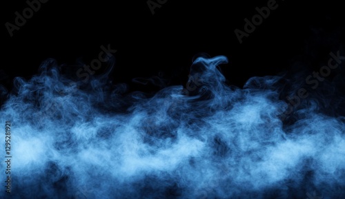 Blue Smoke Clouds on Black Background for Overlay photo