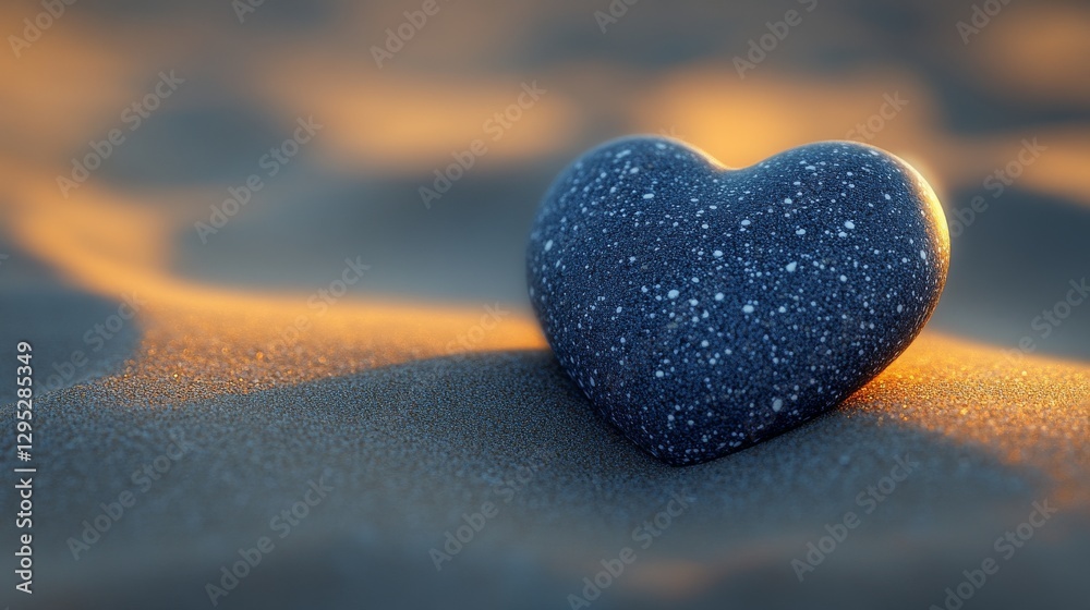 Fototapeta premium Heart-Shaped Stone at Sunset on a Sandy Beach