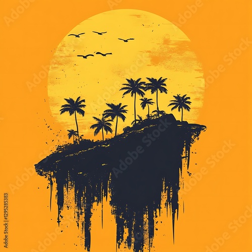 An illustration of palm trees on a tropical island