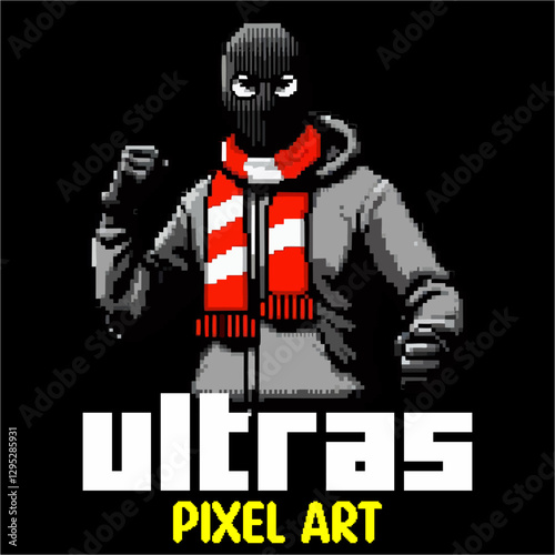 Ultras hooligan football supporter vector design in pixel art