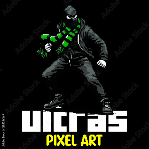 Ultras hooligan football supporter vector design in pixel art