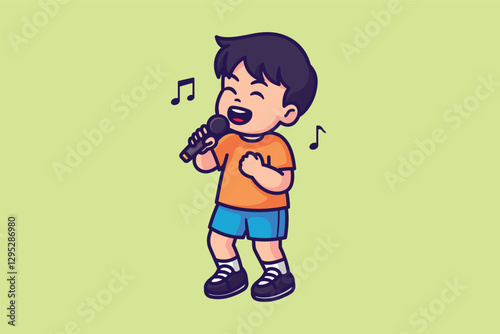 Cute kid singing cartoon illustration