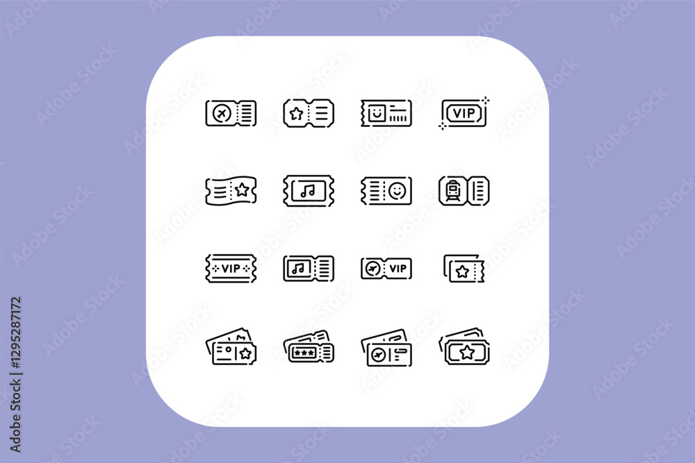 Ticket line icon design set Ticket line icon design set
