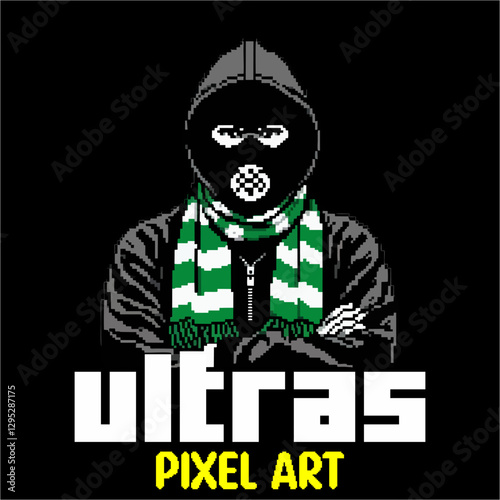 Ultras hooligan football supporter vector design in pixel art