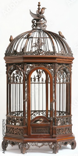 Ornate Wooden Birdcage Display photo