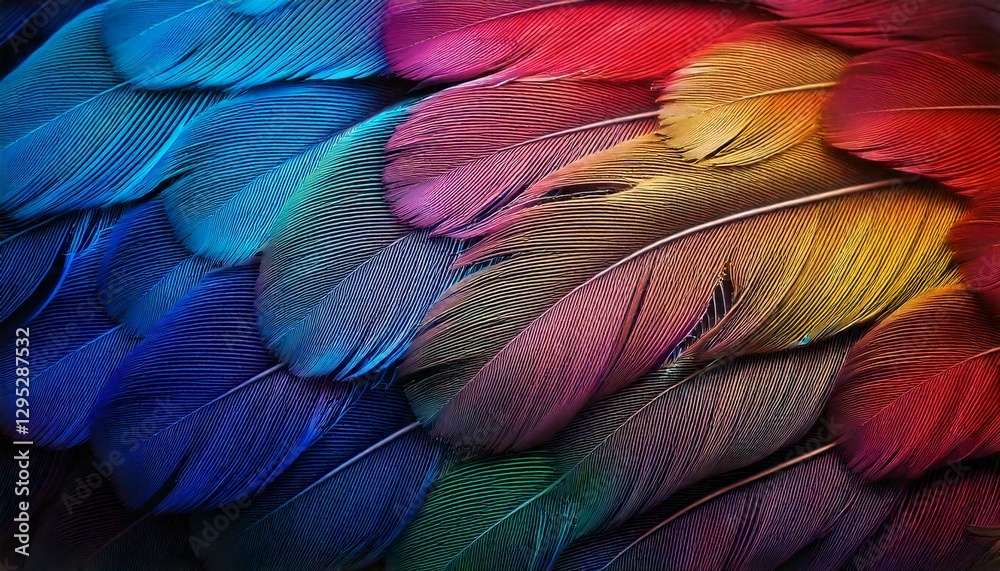 Fototapeta premium Shimmering Plumage – Delicate feather textures that glisten with a spectrum of iridescent hues.