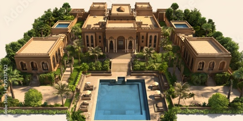 Aerial View of a Luxurious Mediterranean-Style Estate with Pool photo