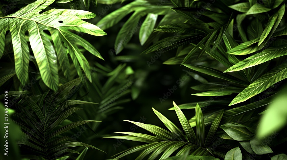 Fototapeta premium Lush Green Tropical Foliage Background