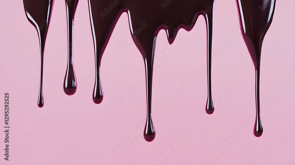 Delicious Dark Chocolate Dripping Against A Soft Pink Background Delicious Dark Chocolate Dripping Against A Soft Pink Background