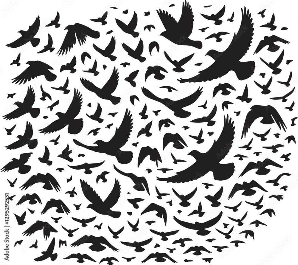 Fototapeta premium bird set silhouette vector, set of black silhouettes of animals vector illustration, bird vector illustration isolated on white and black background